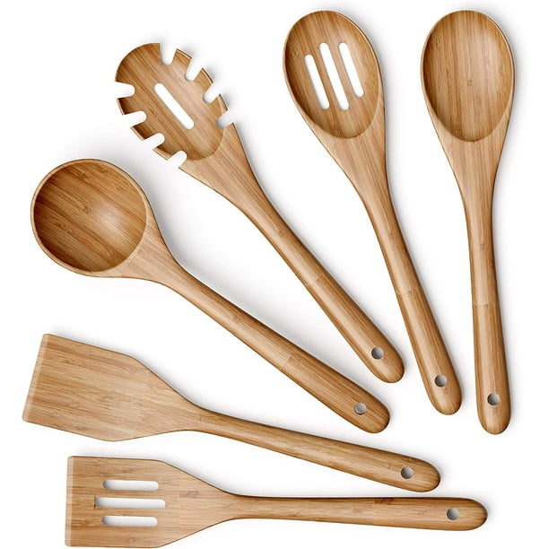 Cuillere en Bois. Ustensiles de Cuisine Bois - 6 unités. Spatule