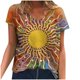 thumbnail image 2 of ICHUANYI Clearance Plus Size Women Short Sleeve Printed V-Neck Tops Tee T-Shirt Blouse(Yellow, L) ICHUANYI WER2023081404115, 2 of 4