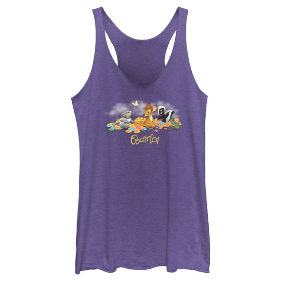 Women's Bambi Friends Group Portrait Racerback Tank Top Purple Heather Small