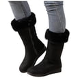 thumbnail image 6 of Women Plus Size Warm Fleece Lined Mid Calf Winter Boots Fluffy Plush Collar Round Toe Comfort Side Zipper Low Block Heel Booties Cold Weather Footwear for Ladies Black 9.5(43), 6 of 9