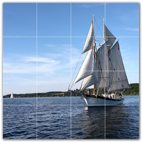 Picture-Tiles.com: Boat Ceramic Tile Wall Mural WAL500232-44M. 24"W x 24"H using (16) 6" x 6" Ceramic Tiles-Satin Finish