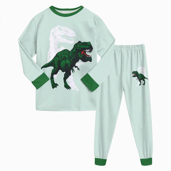 Kakishop Pajamas Sets Viscose from Bamboo Toddler Boys Snug Fit Pjs Kids Long Sleeve Graphic Top & Pants Breathable Sleepwear (Green,7-8 Years)
