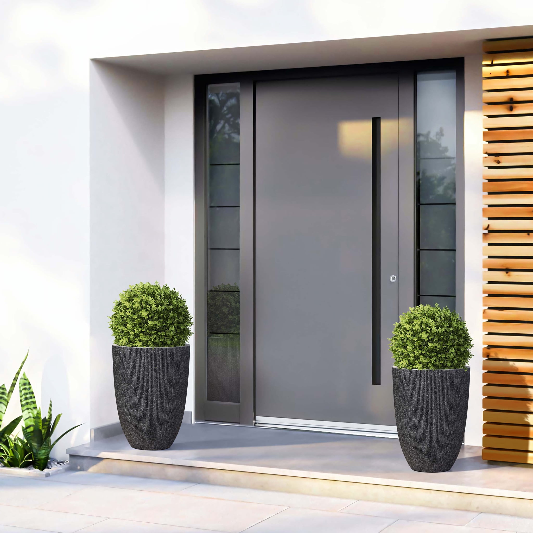 LuxenHome 19.21"H Tall Planters, Set of 2 Black Large Indoor Outdoor Plant Pots Plastic Flower Pots