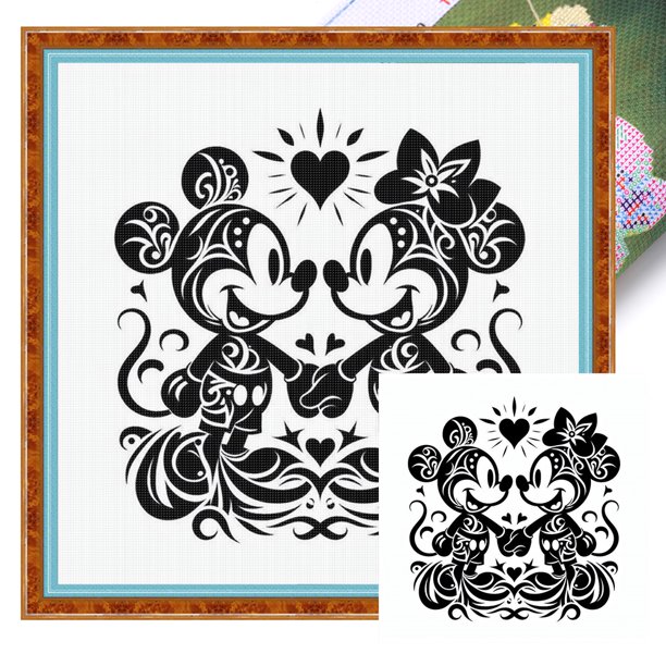 Kit Punto Cruzado Impreso Minnie & Mickey 40x40cm DIY 11CT Bordery Craft Set