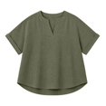 thumbnail image 5 of Summer Sales Womens Summer Tops Loose Comfy V‑Neck Linen‑Cotton Short Sleeve Summer Blouses Oversized Tshirts for Women Under 12$, 5 of 9