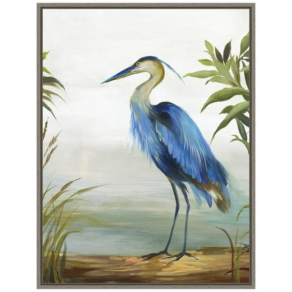 Amanti Art Cadre Toile Art Mural Imprimé Héron Bleu par Aimee Wilson (18 Po L x 24 Po H), Cadre Sylvie Greywash - Moyen