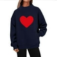 thumbnail image 4 of GuzomFashion Valentine's Day Womens Graphic Mock Neck Sweatshirt, Navy with Red Heart, Oversized Pullover w/Kangaroo Pocket, Soft Polyester S-XL,Size L, 4 of 5
