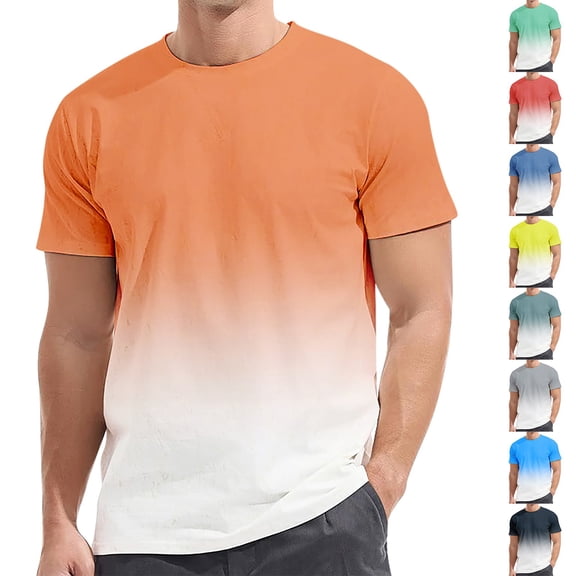 Men's Gradient T Shirt Big And Tall Shirts for Men Short Sleeve Crewneck Tops Loose Casual Large T-Shirts Summer Basic Tee Jn L