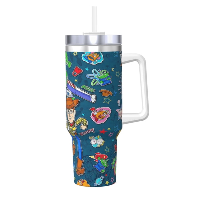 Woody Buzz Story Bouteille d'Eau 40oz Ice Bully avec Poignée Paille de Bouteille Sport Isolée en Acier Inoxydable Réutilisable Étanche Gobelet de Voiture