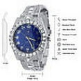 thumbnail image 5 of Blue Face Dial Solitaire 14K White Gold Tone Simulated Diamond Water Resistance Steel Back Metal Band Watch 40mm, 5 of 5