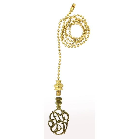 Royal Designs Fan Pull Chain with Hand Carved Caste Floral Finial – Polished Brass
