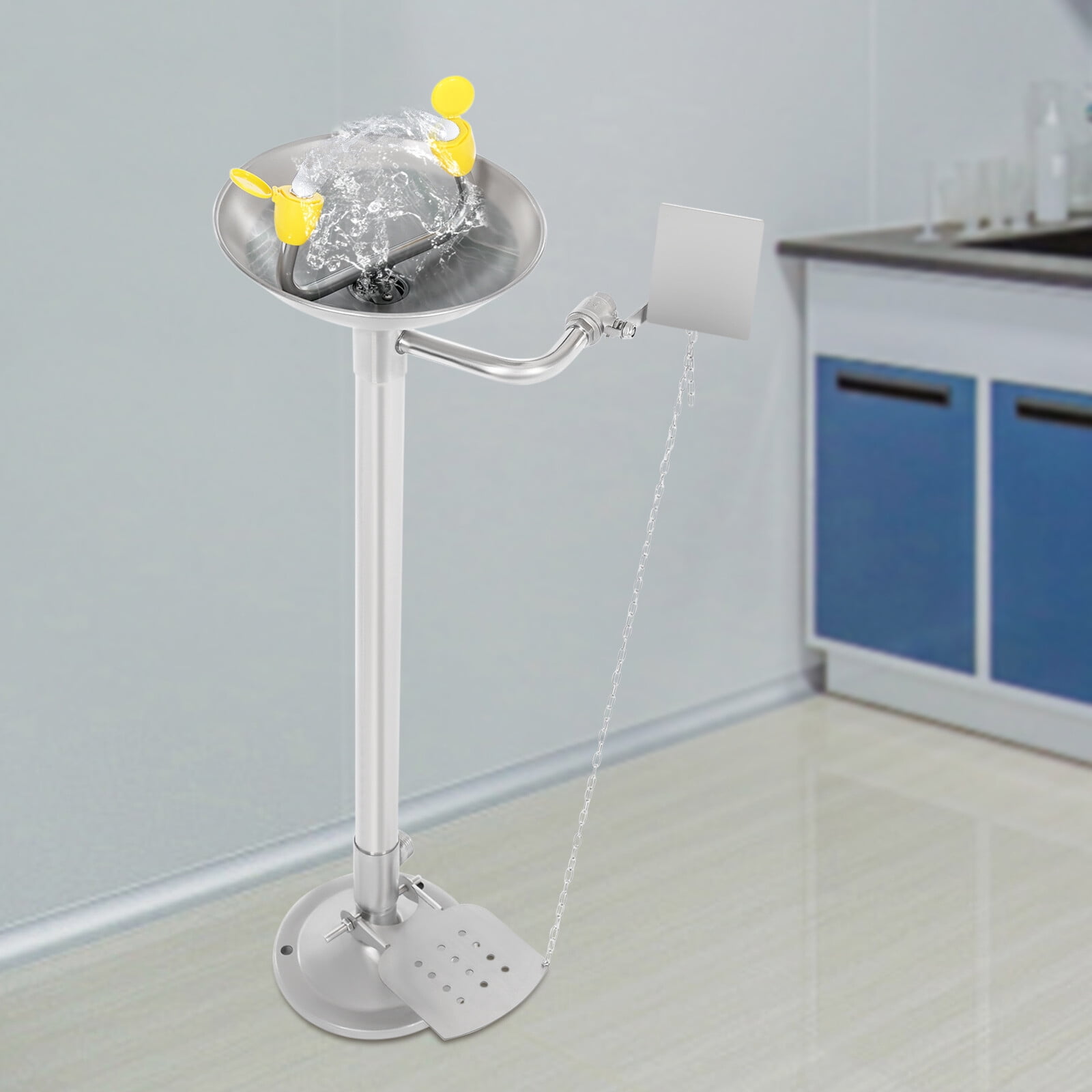 Miumaeov Stainless Steel Standing Eyewash Station Lab Safety Eye Shower Washing Unit 0.2-0.4MPa