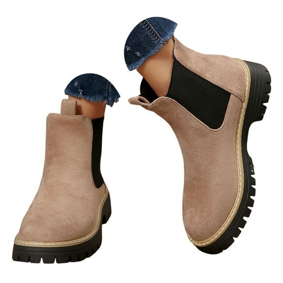 Dakaela Womens Chelsea Boots Chunky Low Heel Ankle Western Booties Platform Elastic Slip on Fall Winter Casual Shoes