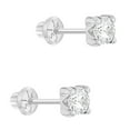 thumbnail image 2 of Or Blanc 14k pour Fille, Zircon Cubique Clair de 4 mm, Serti à Griffes, Solitaire, Fermoirs Vissés, 2 of 6