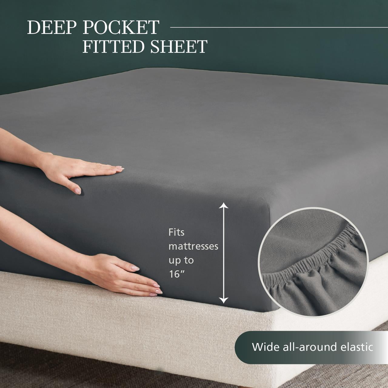 Mainstays 100% Cotton Dreamy Soft 4-Piece Bed Sheet Set, 220 Thread Count Brushed and Washed Sateen, Deep Pocket, King, Soothing Grey