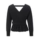 thumbnail image 5 of Txlixc Prendas de Punto de Estilo Suelto para Mujer, Jersey de Dobladillo con Volantes de Manga Larga con Cuello en V Profundo de Color Sólido Txlixc Moda, 5 of 7