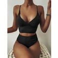 thumbnail image 1 of WREESH Women Striped Push Up High Cut Hight Waist Halter Bikini Set Two Piece Swimsuit, 1 of 9