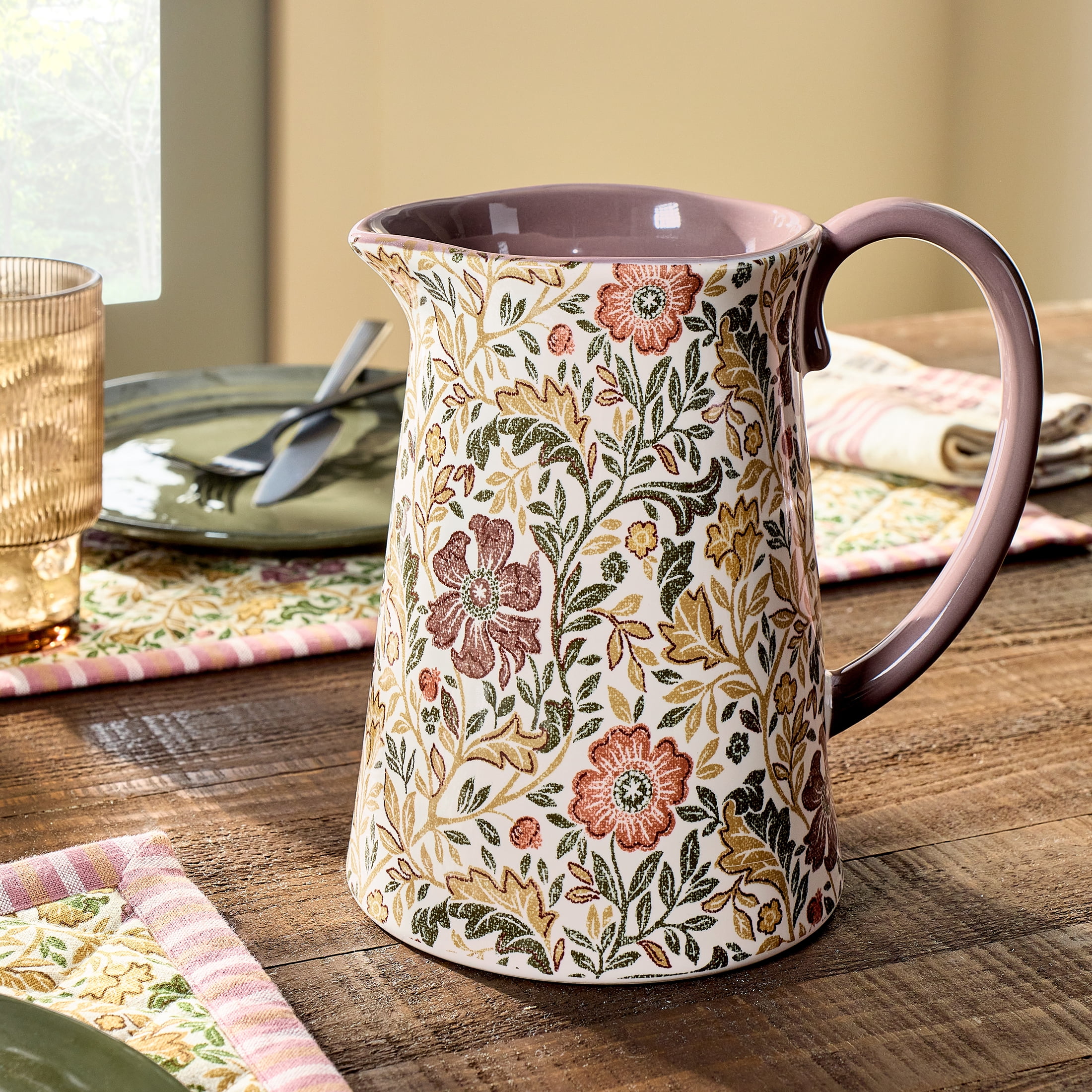Better Homes & Gardens Edith Vine Floral 59.5 oz Stoneware Pitcher
