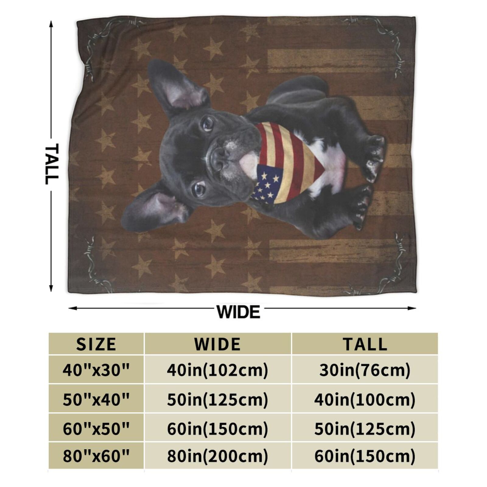 Wijzvio French Bulldog Dog With Vintage American Flag Throw Blanket Soft Fuzzy Fleece Blanket For Couch Bed Living Room Decoration 50"X40"