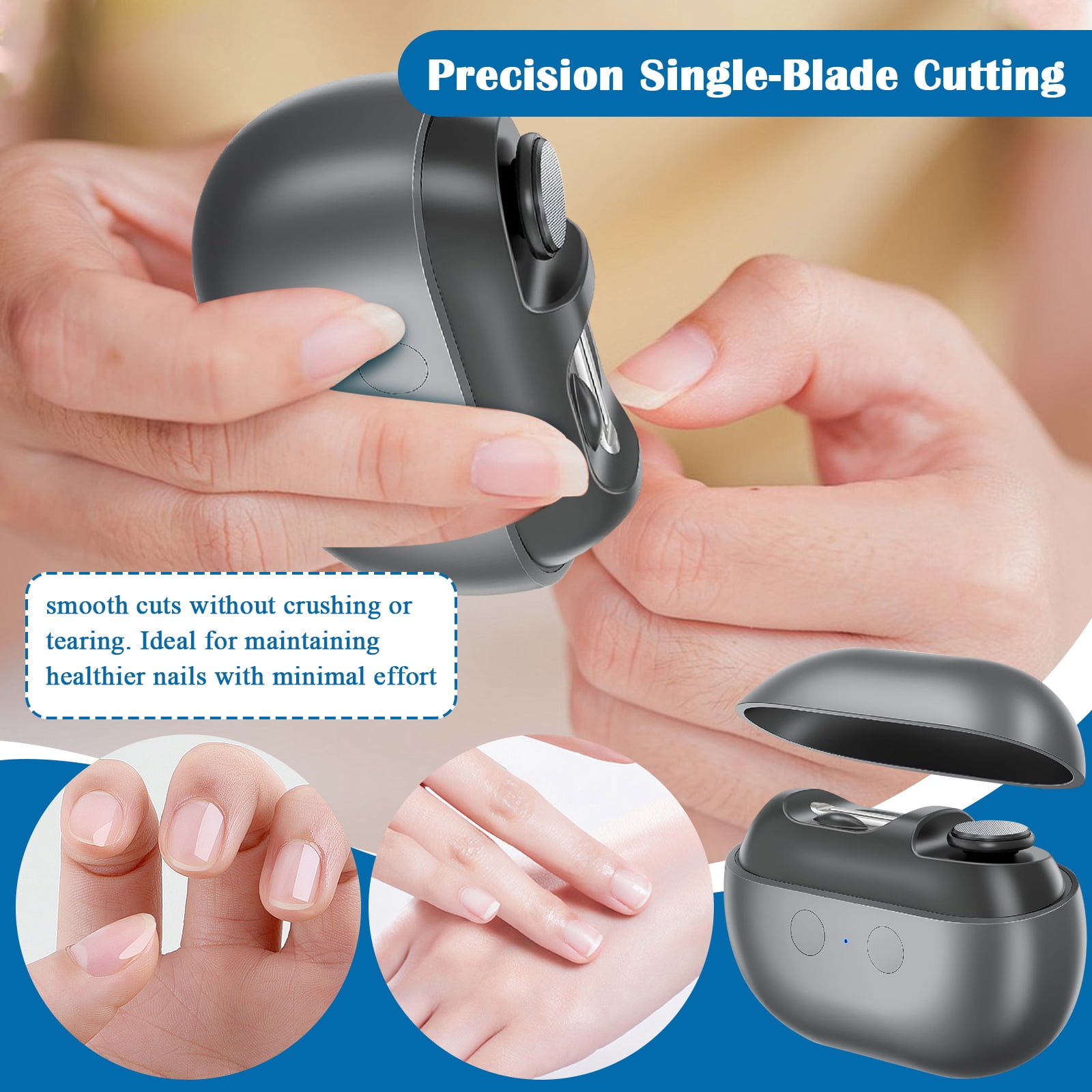Smart Nail Clippers, Electric Toenail Clippers for Seniors and Babies, 2026 3-in-1 Electric Nail Clippers and Polisher (with LED Light, USB Port, and Nail Clipper Storage Case) (Black)