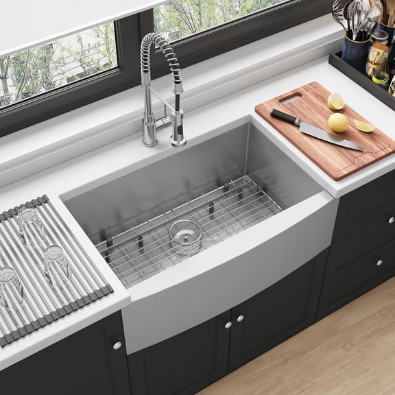 33 Inch Farmhouse Kitchen Sink 304 Stainless Steel Undermount 16 Gauge Apron Front Single Bowl Handmade Farm Style Sinks 33" x 21" x 10"