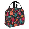thumbnail image 3 of Black Colorful Floral Lunch Bag Thick Aluminum Foil Cooler Tote for Women Work Picnic Gift, 3 of 7