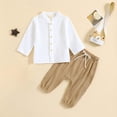 thumbnail image 2 of EnJoCho Toddler Boy Linen Outfit Baby Boy Fall Spring Clothes Set Button-Down Shirt Tops Cotton Linen Pants, 2 of 7