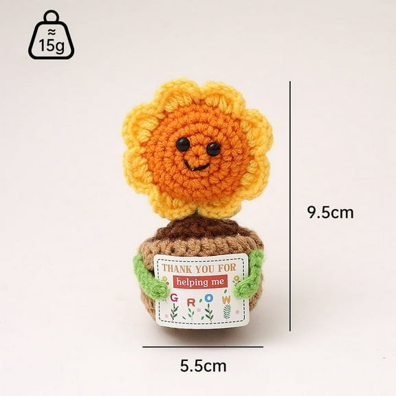 Handmade Emotional Support Sunflower Potted Plants, Positive Crochet Doll with Card, Inspirational Small Handmade Knitted, Funny Gifts for Women Men Birthday Friends Coworkers, Office Decor