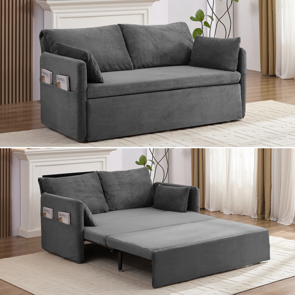 ZAFLY 3-in-1 Pull Out Sofa Bed, Queen Size Convertible Sleeper Loveseat for Small Space - Dark Gray