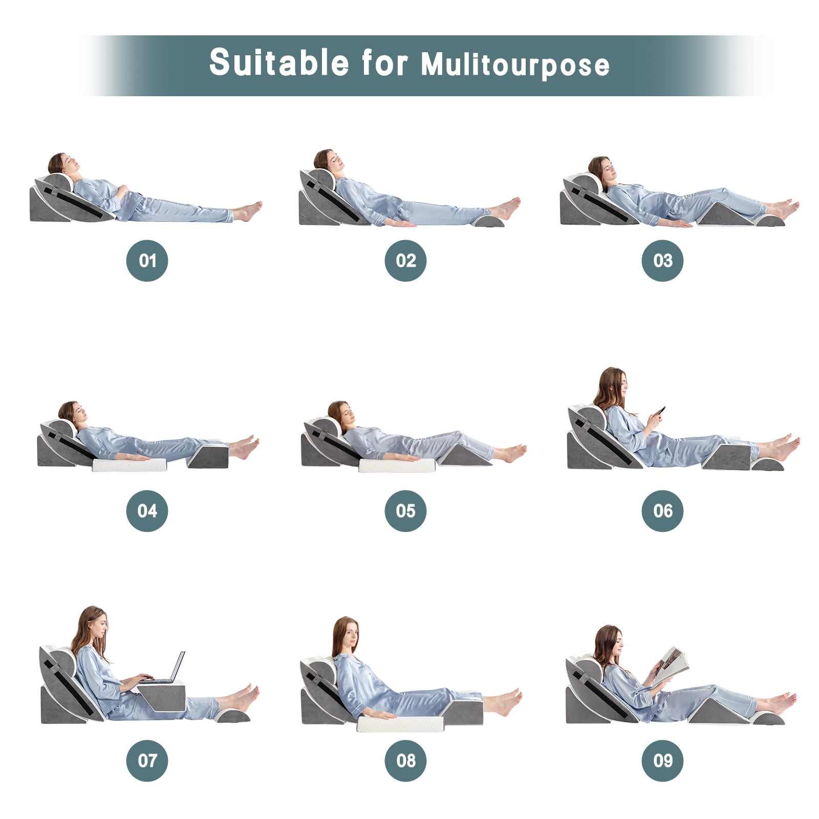 6PCS Orthopedic Bed Wedge Pillow Set for Sleeping - Triangle Pillow Wedge for After Surgery Body Neck Back & Leg Pain Relief Acid Reflux GERD Snoring Relief Supportive Memory Foam mellow cloud pillow