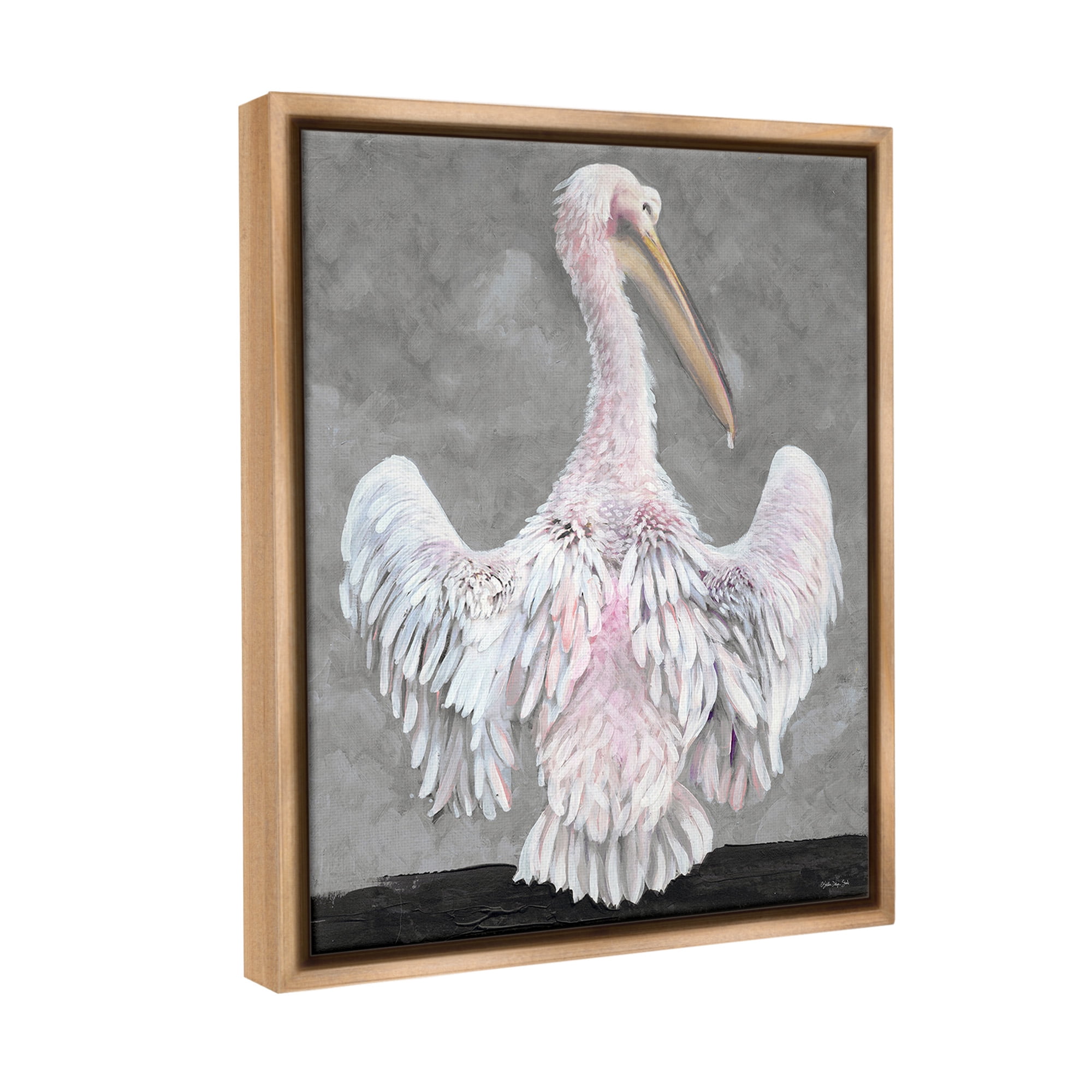 Stupell Industries Pelican Flapping Wings Animals & Insects Painting Brown Floater Framed Canvas Art Print Wall Art, 17 x 21