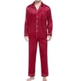 thumbnail image 1 of Conjuntos de pijama Prolriy para mujer, pijamas casuales de 2 piezas para hombre, blusa de manga larga con botones, satén de seda, ropa de dormir de dos piezas, traje, pantalón, pijama, conjuntos de, 1 of 8