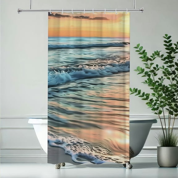 RKSupls Sunset Beach Waves Polyester Shower Curtain with Hooks for Chic Elegant Waterproof Shower Curtain Home Bathtub Bathroom Decor Washable