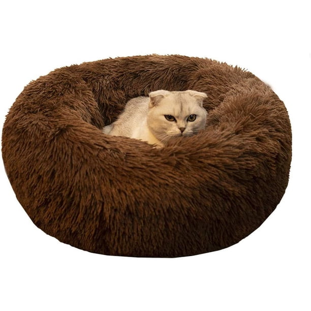 Modern Soft Plush Round Pet Bed for Cats or Small Dogs, Mini Medium Sized Dog Cat Bed Self Warming Autumn Winter Indoor Snooze Sleeping Cozy Kitty Teddy Kennel (20'' D x 8'' H, Light Grey)