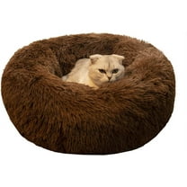 BODISEINT Modern Soft Plush Round Pet Bed for Cats or Small Dogs, Mini Medium Sized Dog Cat Bed Self Warming Autumn Winter Indoor Snooze Sleeping Cozy Kitty Teddy Kennel (M(23.6”Dx7.9 H), Chocolate)