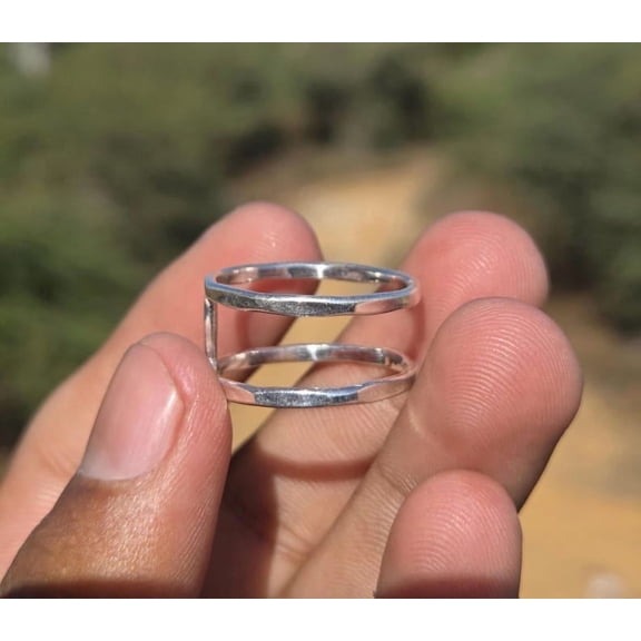 ELANZAA JEWELS hammered silver adjustable ring, Double Band Open Design Ring for Fashion