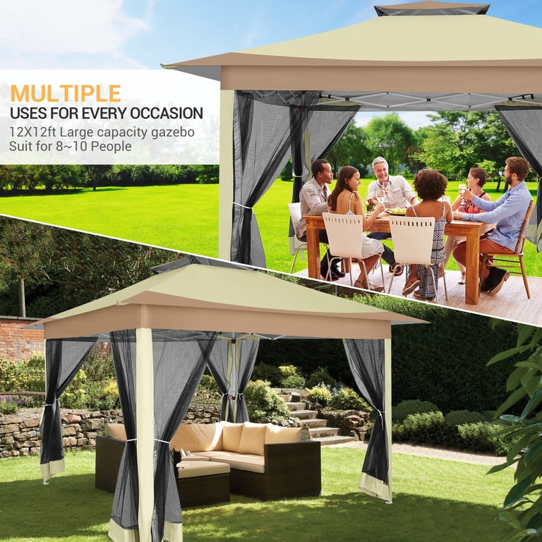 COBIZI 12x12 Outdoor Gazebo Pop Up Gazebo Canopy with Mosquito