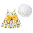 thumbnail image 4 of KDFJPTH Girls Toddler Summer Strawberry Print Sleeveless Dress Princess Party A-Line Dresses Straw Hat Set Big Bowknot Beach Sundress, 4 of 5