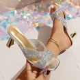 thumbnail image 2 of Gpaecead Women Sequined Rhinestone Low Heel Mules Square Toe Glitter Crisscross Strap Metallic Heel Spring Summer Party Elegant Shoes,Silver, 2 of 8