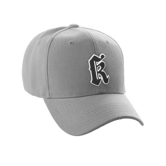 Daxton Structured Baseball Hat Cap Old English A to Z Letter Number Initial-Light Grey, Letter K