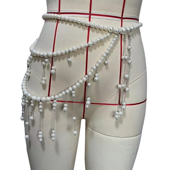 Elegant Pearls Waist Belt with Flowing Tassels Suitable for Youthful Women
