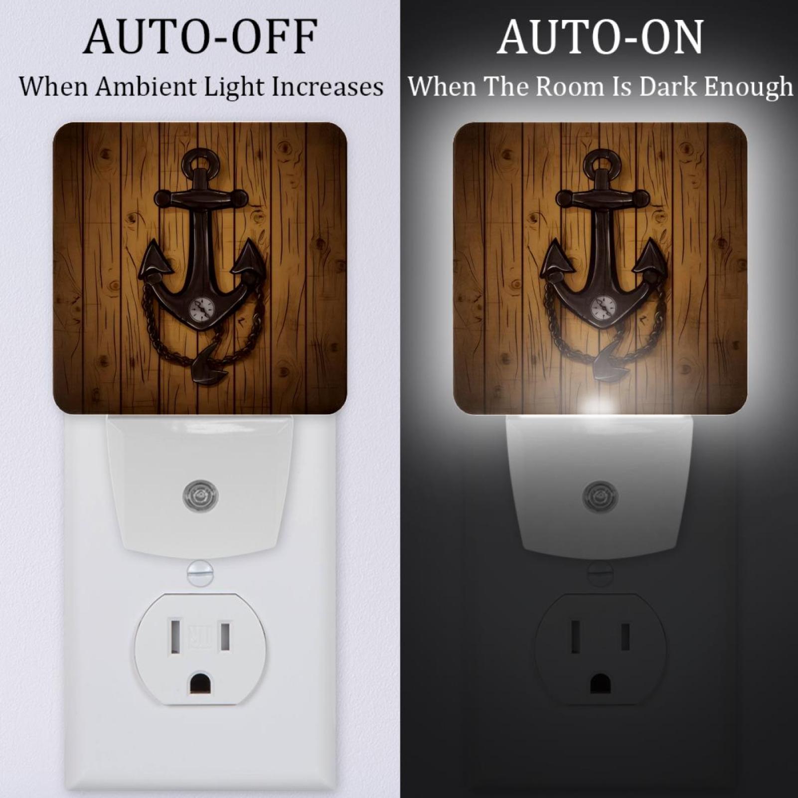 PhooArto Wooden Board Anchor Plug in LED Night Light Auto Sensor Dusk to Dawn Decorative Night for Bedroom, Bathroom, Kitchen, Hallway, Stairs, Baby's Room, Energy Saving
