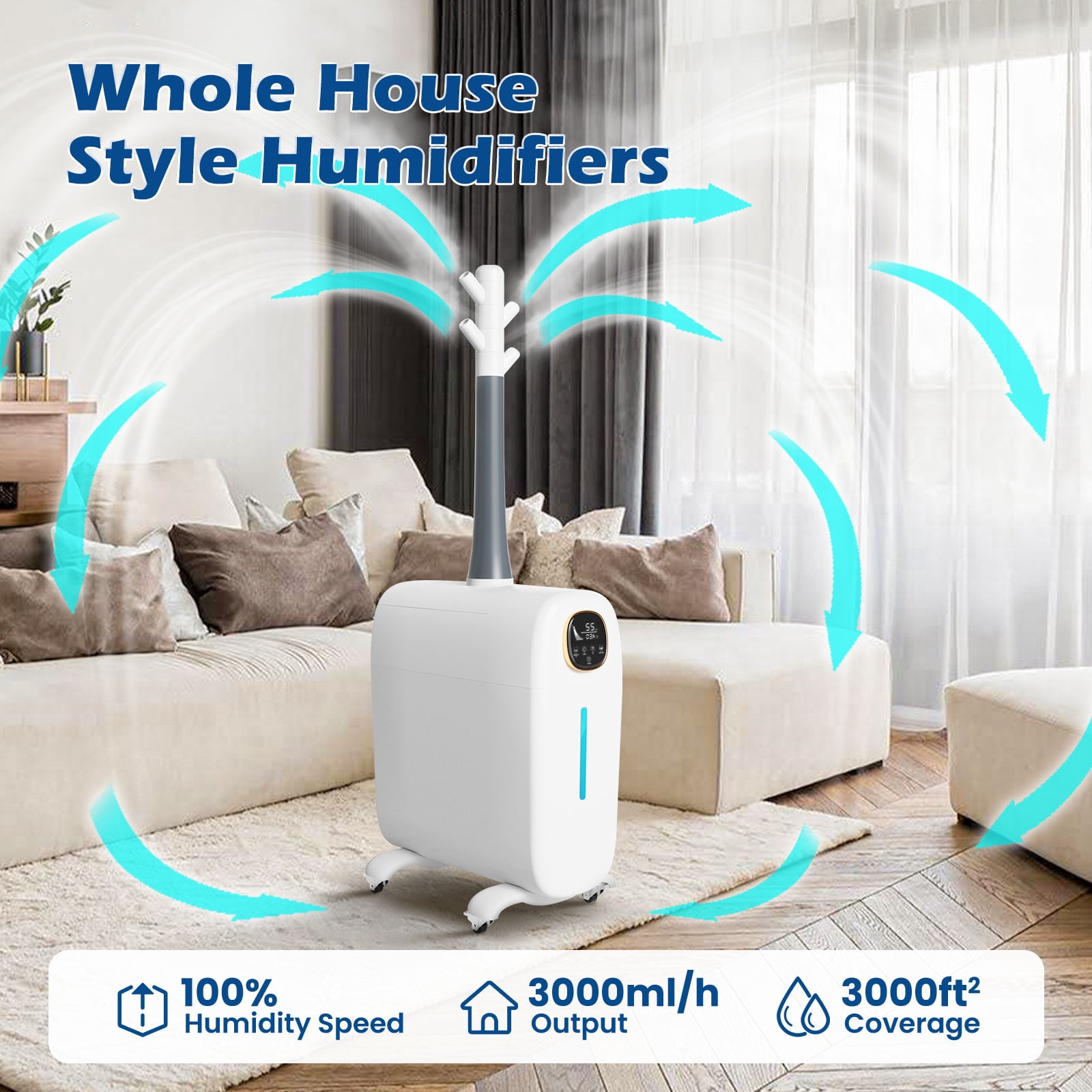 Humidifier Large Room, 4.2Gal/16L for Home 2000 sq ft, Top Fill Cool Mist for Bedroom, Grey
