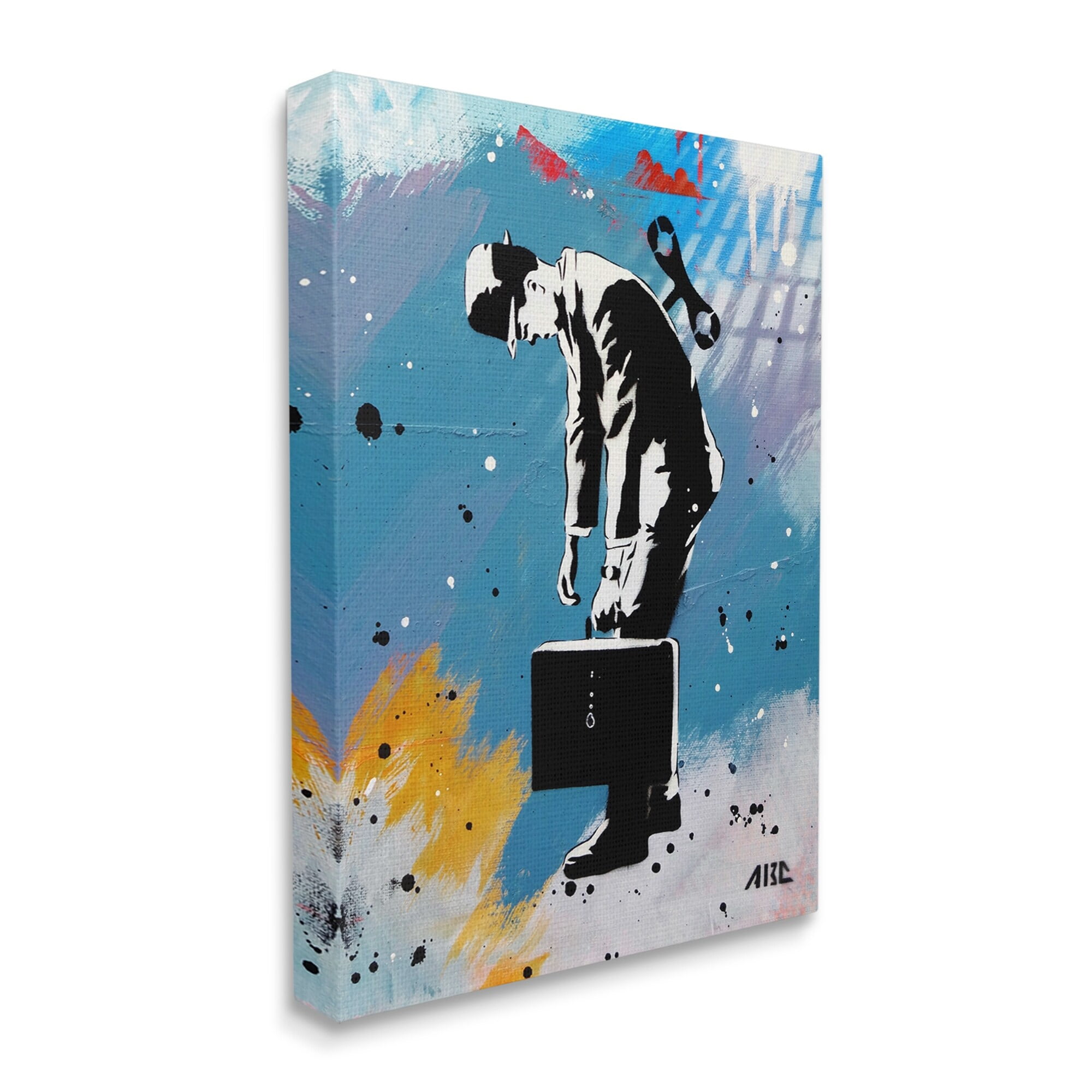 Stupell Industries Street Style Wind Up Toy Businessman Modern Splatter Canvas Wall Art, 16 x 20, Design by AbcArtAttack