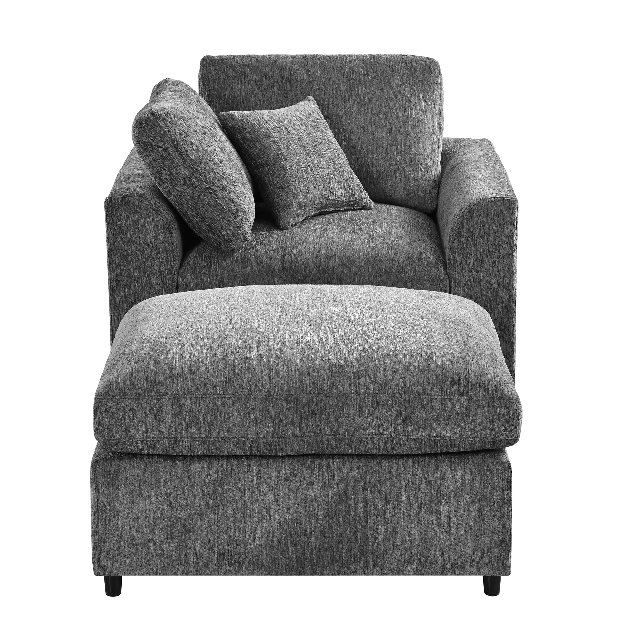 44.1" Accent Chair with Ottoman, Modern Lounge Chair Comfy Armchair with Throw Pillow