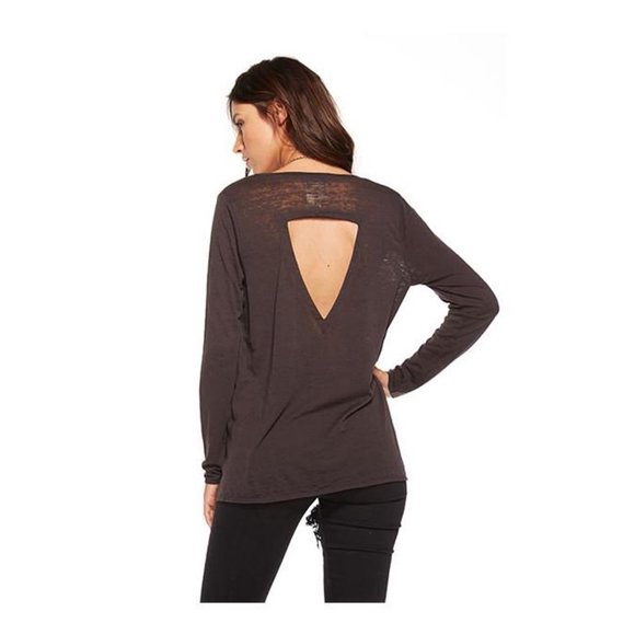 CHASER LA CW6659 Open Back VINTAGE JERSEY BACK FLOUNCE TEE UNION BLACK Top (M)