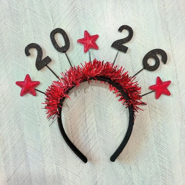 Bandeau du Nouvel An 2026 pour Femmes - Bandeaux Chiffres Rouges Pailletés avec Étoiles, Accessoires de Fête de Noël, 1 Paquet