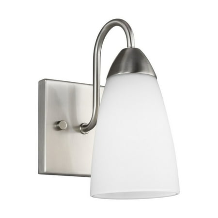 

1 Light Steel Wall Sconce with Cone Etched/White Glass-8.5 inches H By 4.75 inches W-Brushed Nickel Finish-Incandescent Lamping Type Bailey Street