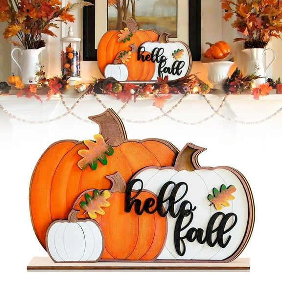 Fall Pumpkin Decor Wooden Table Sign, Grateful Tabletop, Autumn Farmhouse Thanksgiving, Rustic Home, Shelf, Halloween Decorations, Polyresin Craft halloween decorations, halloween sale clearance,