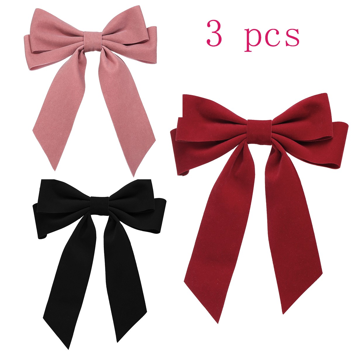 3piece set of ladies hair clips, pink bow hair accessories for girls, birthday, party black